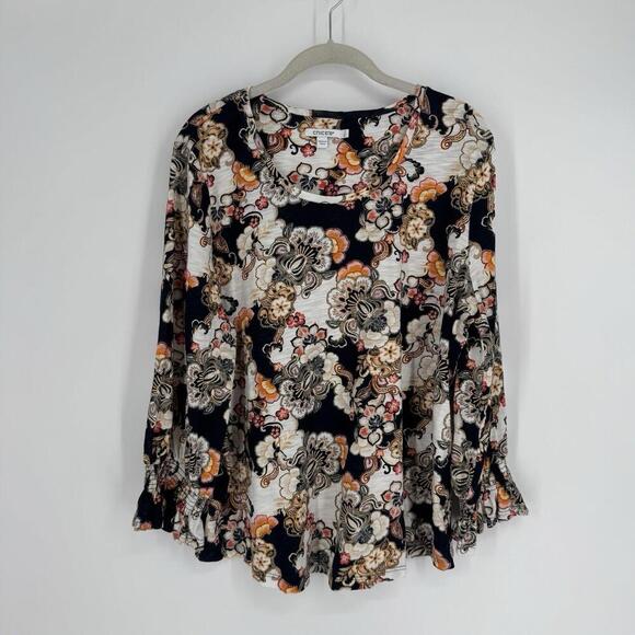 Chicos top XL floral cotton modal abstract smocked floral office business work - Picture 2 of 7